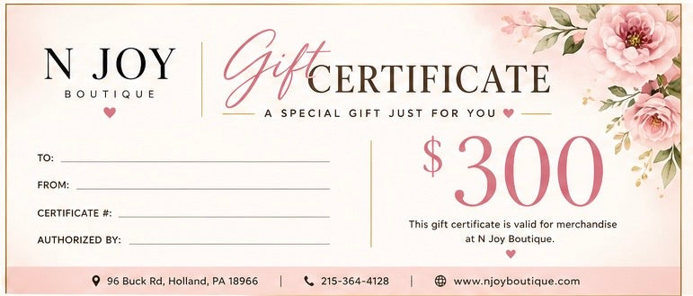 N JOY BOUTIQUE GIFT CERTIFICATE