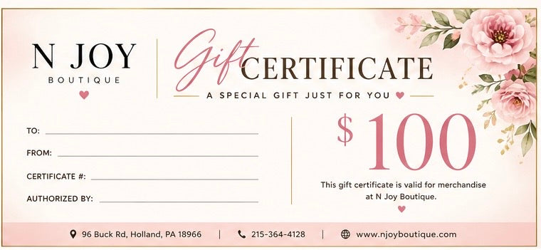 N JOY BOUTIQUE GIFT CERTIFICATE