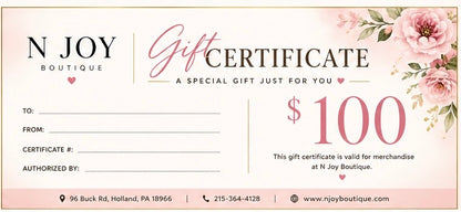 N JOY BOUTIQUE GIFT CERTIFICATE