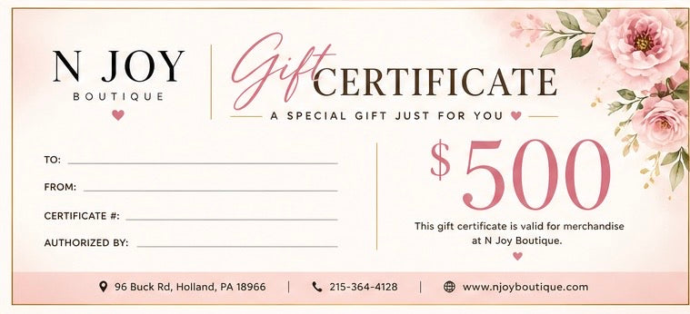 N JOY BOUTIQUE GIFT CERTIFICATE
