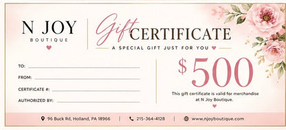 N JOY BOUTIQUE GIFT CERTIFICATE