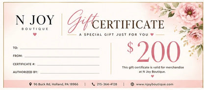 N JOY BOUTIQUE GIFT CERTIFICATE