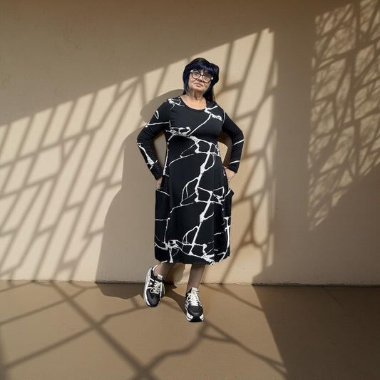 Sale 50% Off Black by K&m Dress 252.02.07 Print on Black