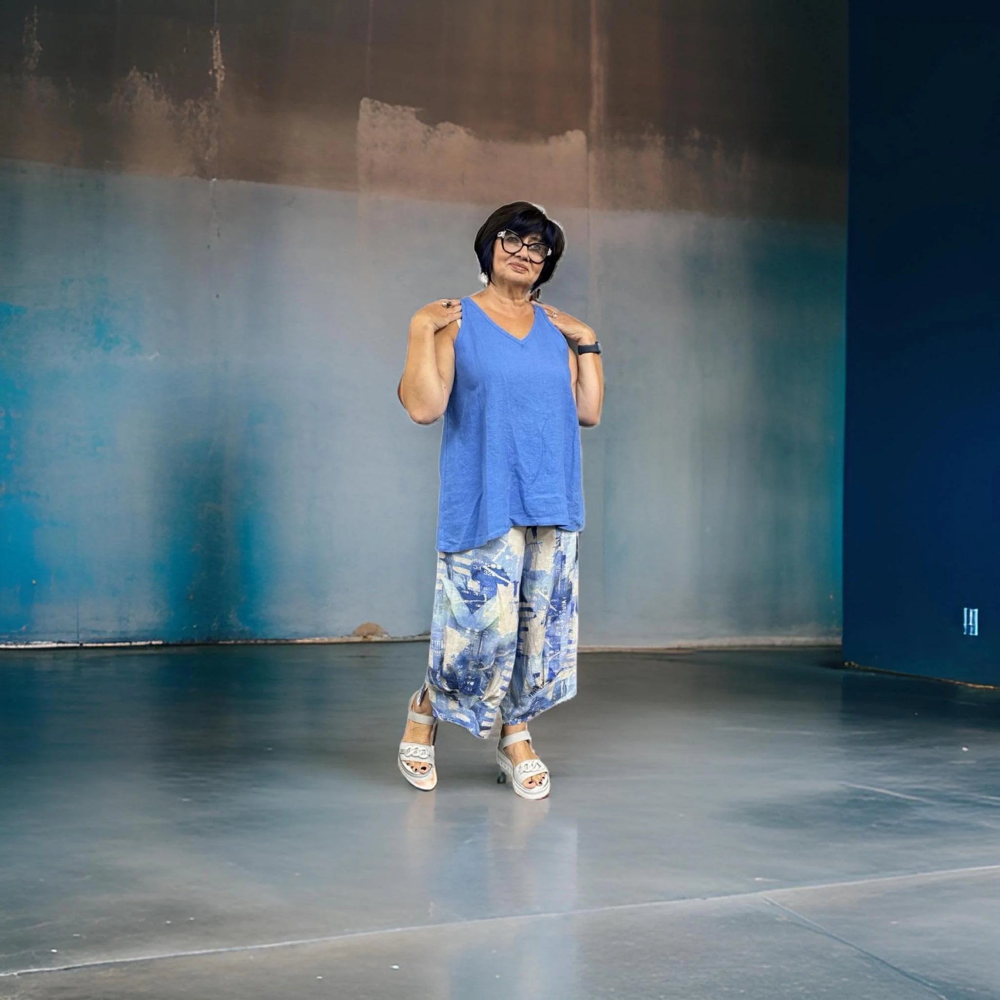 Sale 50% Off Luukaa Linen Tank Top 25y0121 Blue