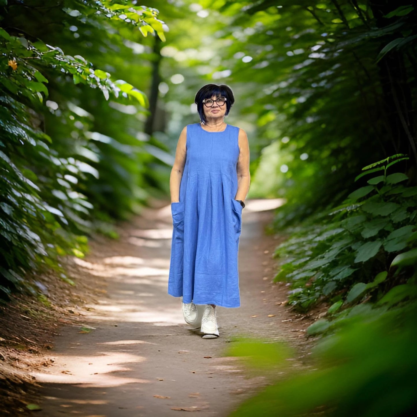 Sale 50% Off Luukaa Linen Dress 25y0513 Blue