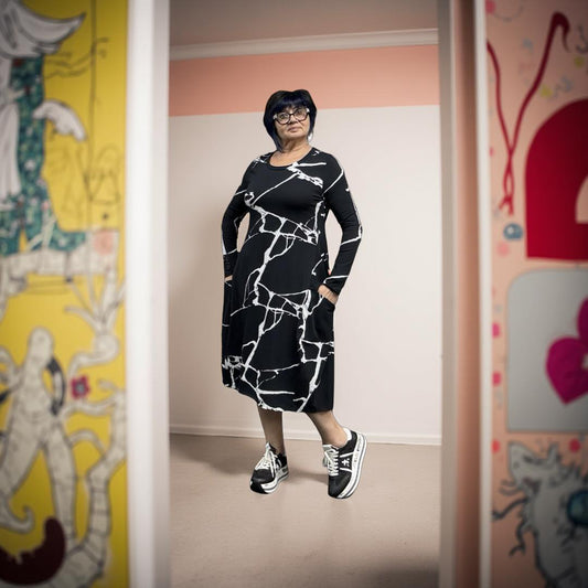 Sale 50% Off Black by K&m Dress 252.02.07 Print on Black