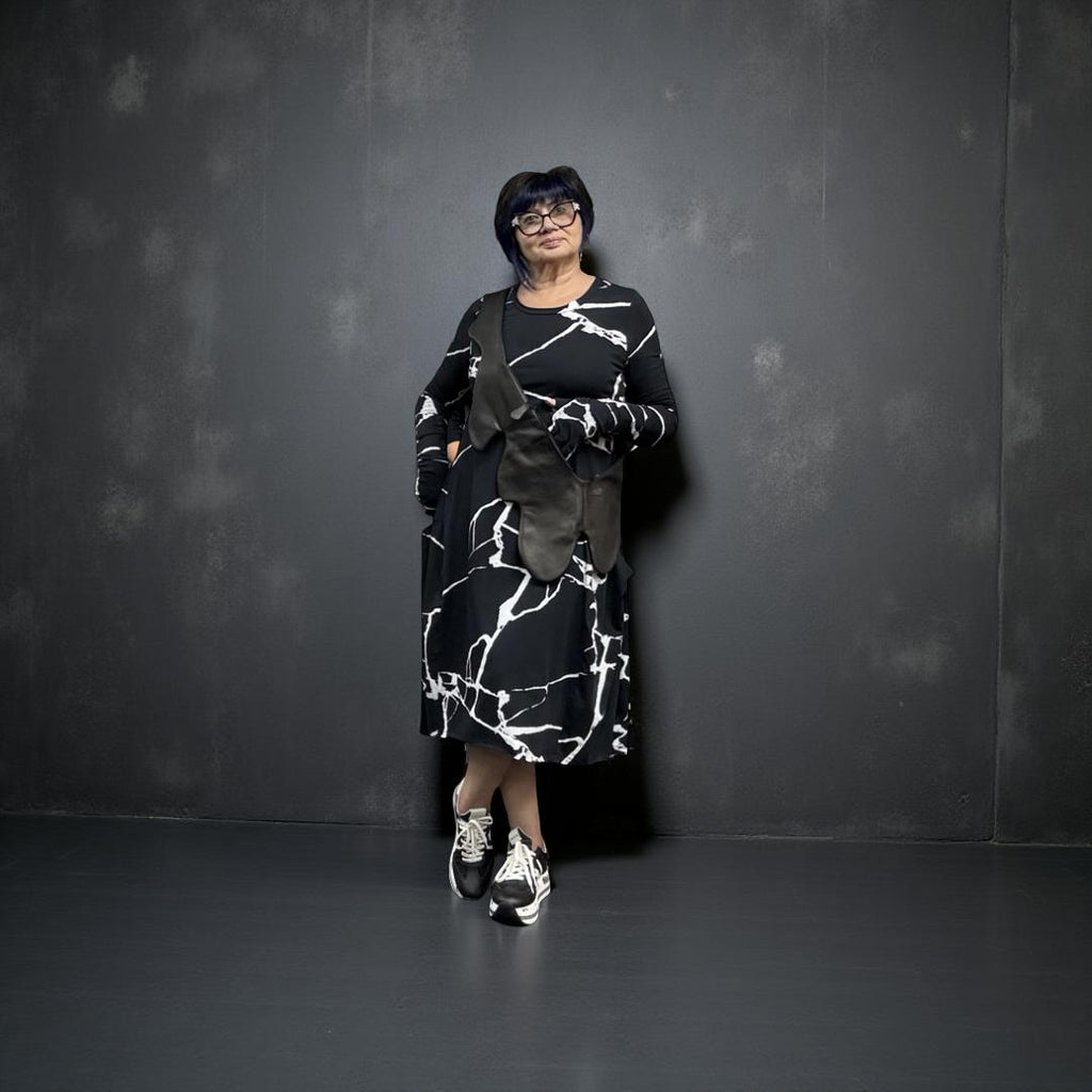 Sale 50% Off Black by K&m Dress 252.02.07 Print on Black