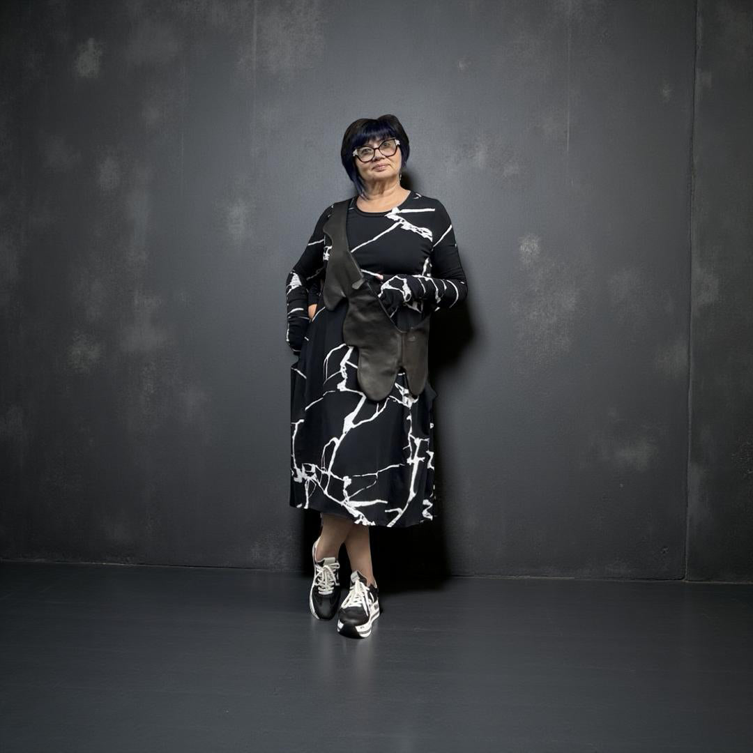 Sale 50% Off Black by K&m Dress 252.02.07 Print on Black