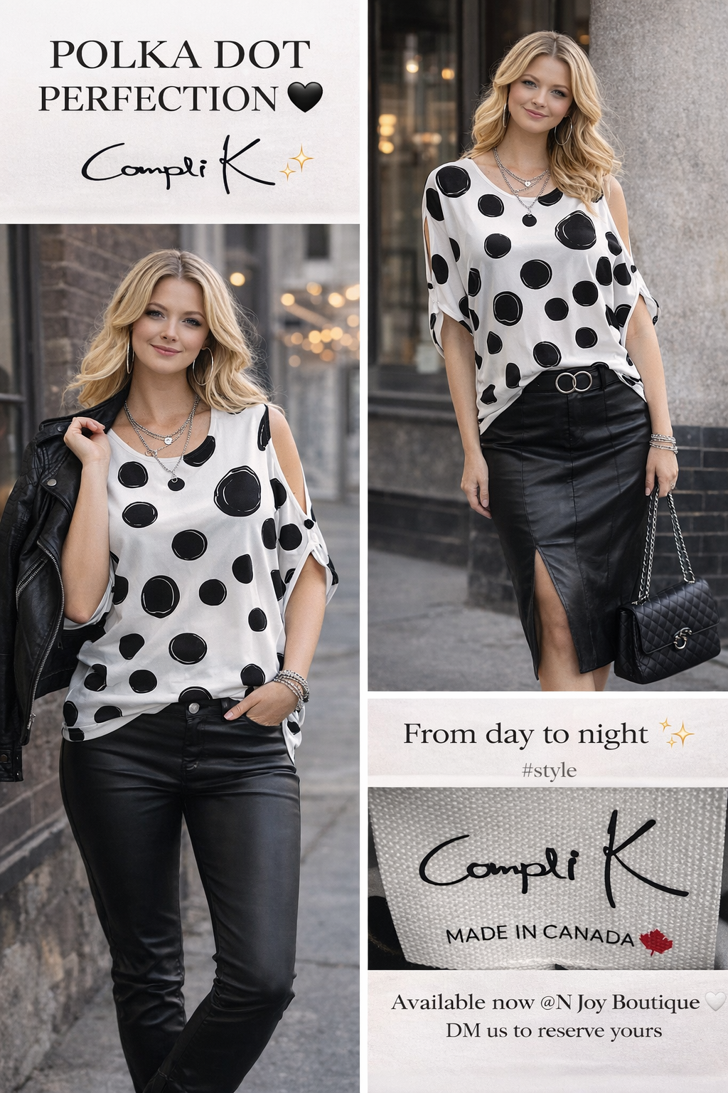 Compli K top 36021 white/black dots