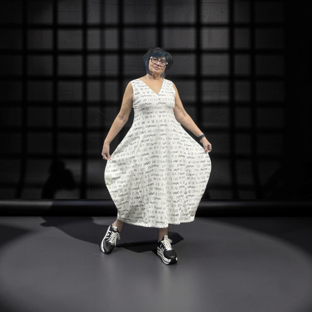 MXM dress 26-57 ivory script print