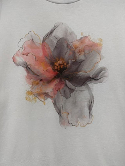 Par.tees by Party On graphic tee watercolor black floral pink neutral Cream