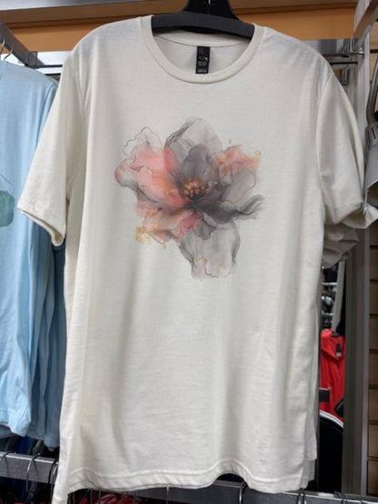 Par.tees by Party On graphic tee watercolor black floral pink neutral Cream