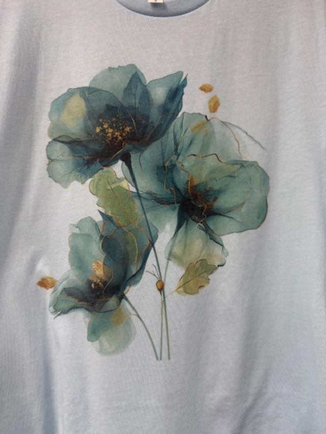 Par.tees by Party On vintage floral graphic tee blue green soft watercolor 50