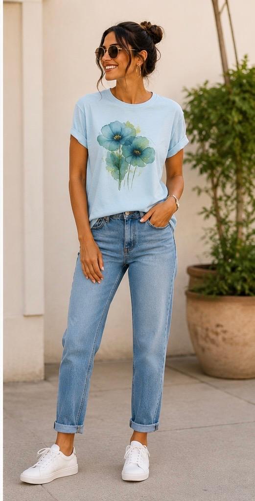 Par.tees by Party On vintage floral graphic tee blue green soft watercolor 50