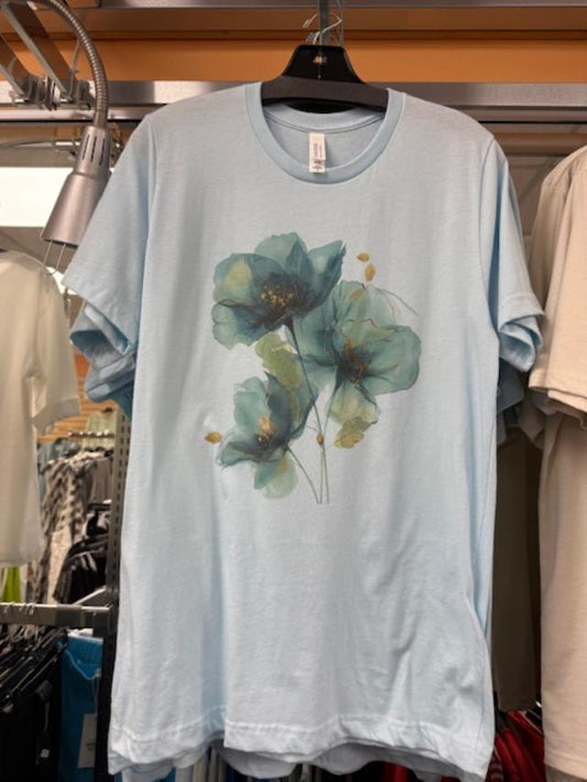 Par.tees by Party On vintage floral graphic tee blue green soft watercolor 50