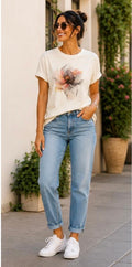 Par.tees by Party On graphic tee watercolor black floral pink neutral Cream