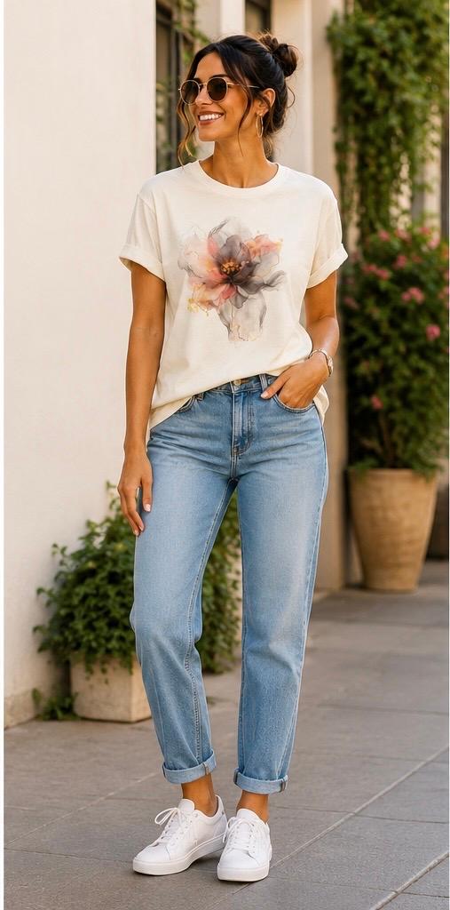 Par.tees by Party On graphic tee watercolor black floral pink neutral Cream