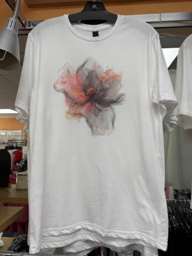 Par.tees by Party On graphic tee watercolor black floral pink neutral White