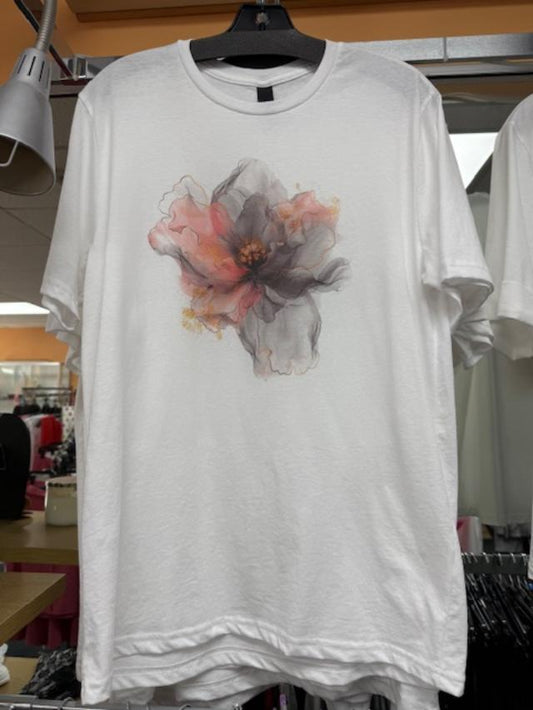 Par.tees by Party On graphic tee watercolor black floral pink neutral White